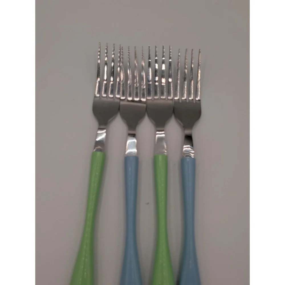 12pc Stainless Steel Flatware Set Mint Green Sky Blue Forks Knives Spoons